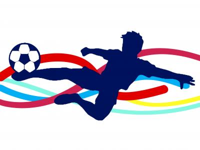 Imagem mostra arte de menino jogando futebol 