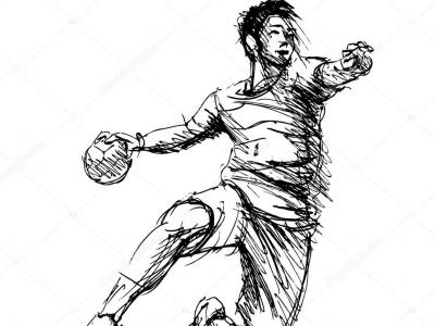 Imagem mostra desenho de homem jogando handebol 
