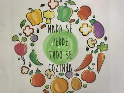 Ilustração mostra um símbolo de reciclagem feito com alimentos